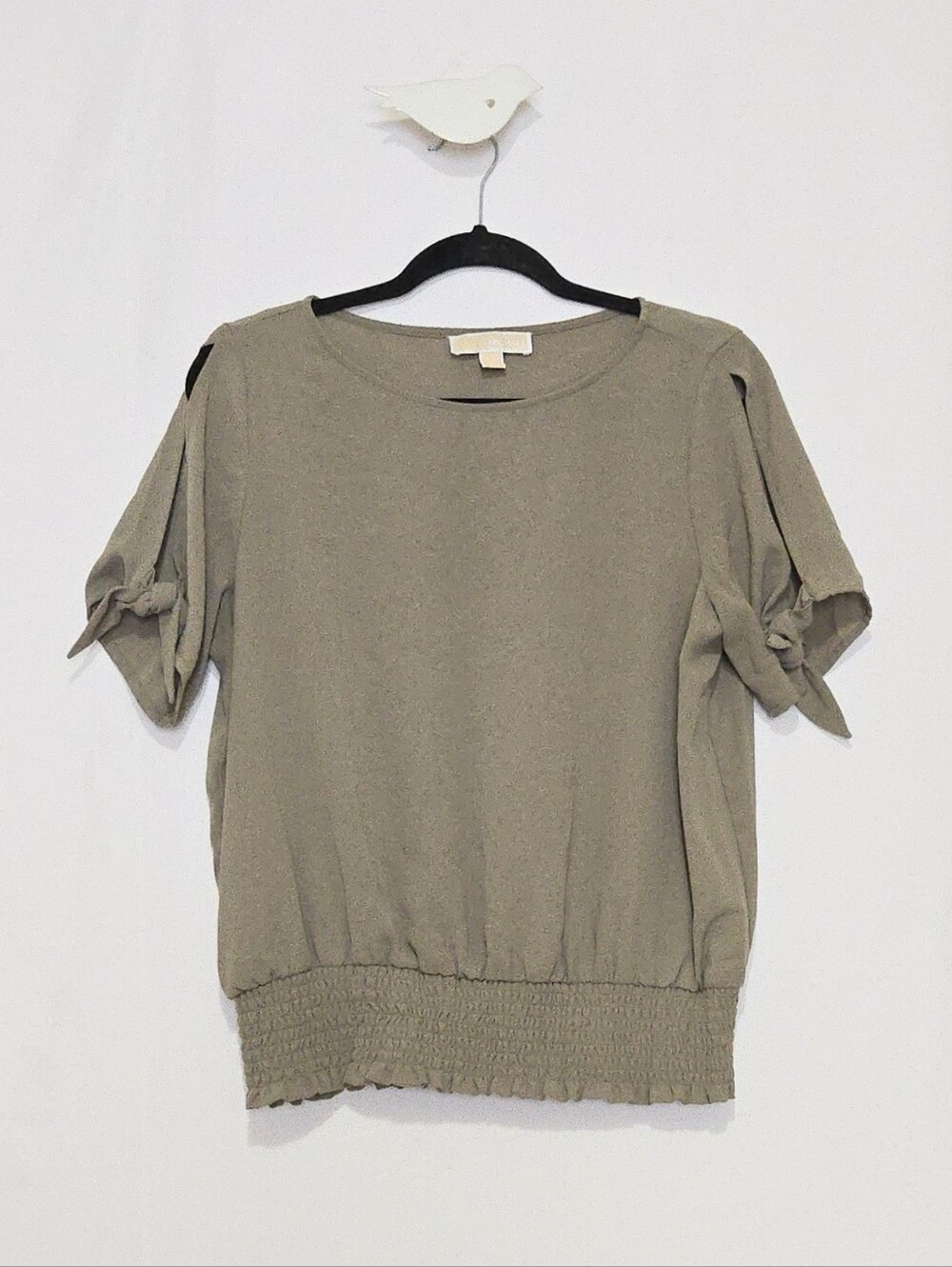 Michael Kors Olive-Green Short-Sleeve Cold-Shoulder Blouse - Size L